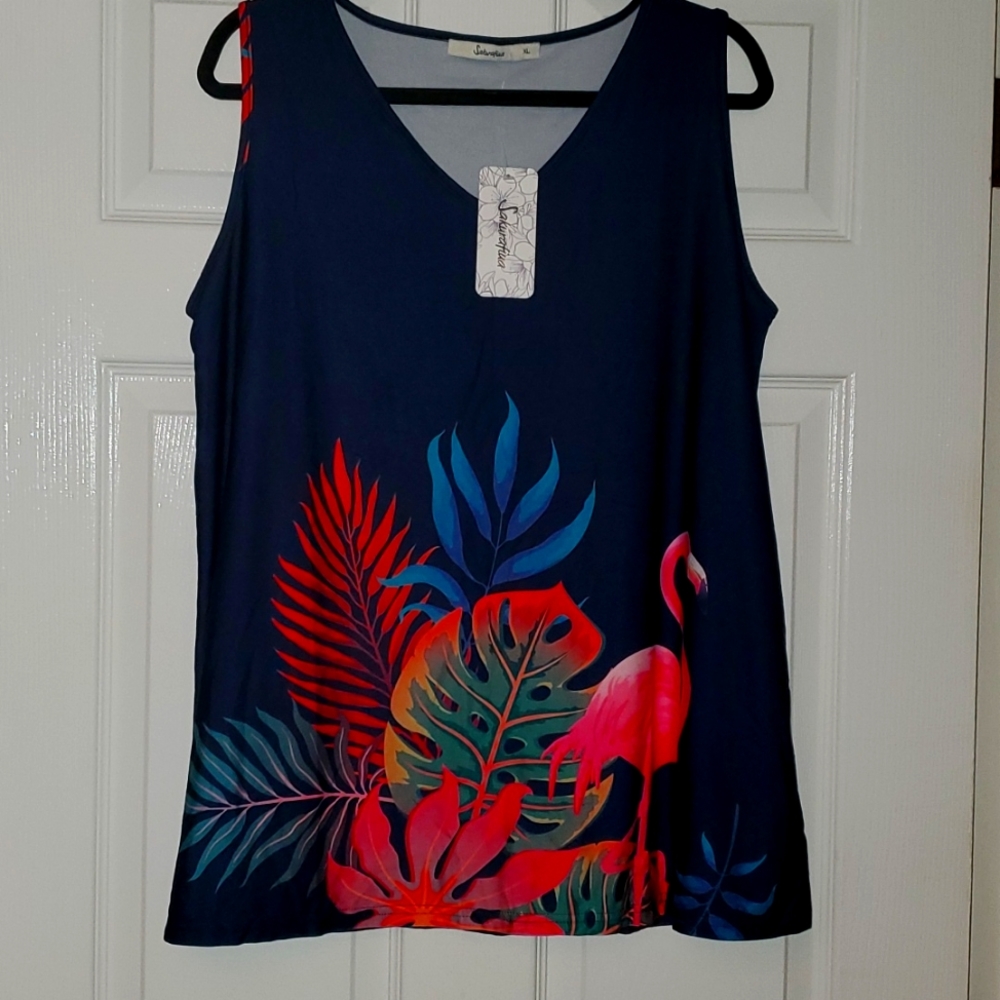 Flamingo Navy Tank Top